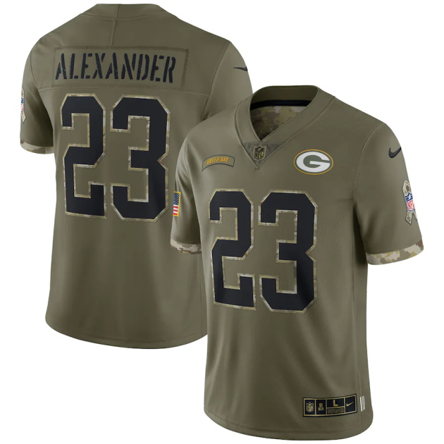mens nike jaire alexander olive green bay packers 2022 salute to service limited jersey